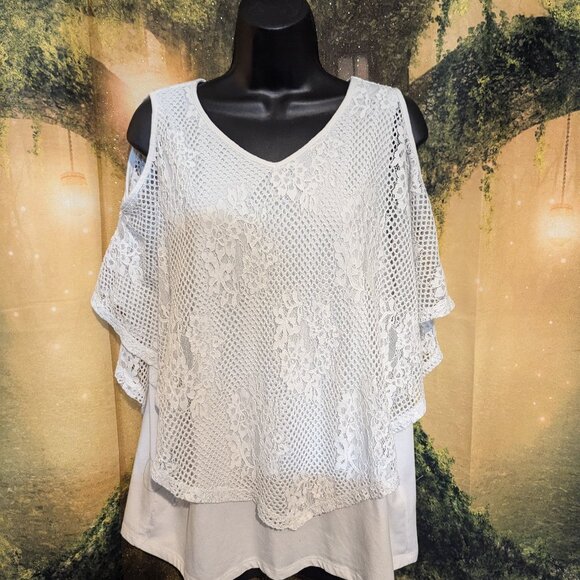 Ruby Rd. Tops - 192. Ruby Rd White Spring Top With Lace Overlay - Large